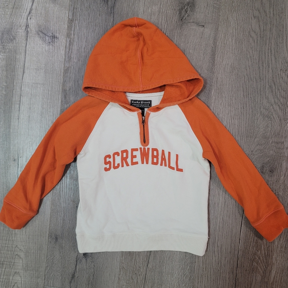 Lucky Brand vintage inspired screwball orange and white hooded sweatshirt size 5